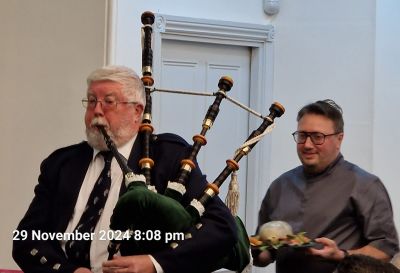 Piping the Haggis in on St Andrews Day